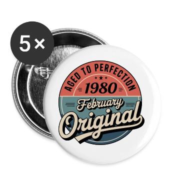 Birthday 1980 February 1980 born in February 1980 - Buttons large 2.2''/56 mm (5-pack) - white - Front