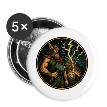 Thor mit Hammer - Buttons groß 56 mm (5er Pack) - Weiß - Vorne