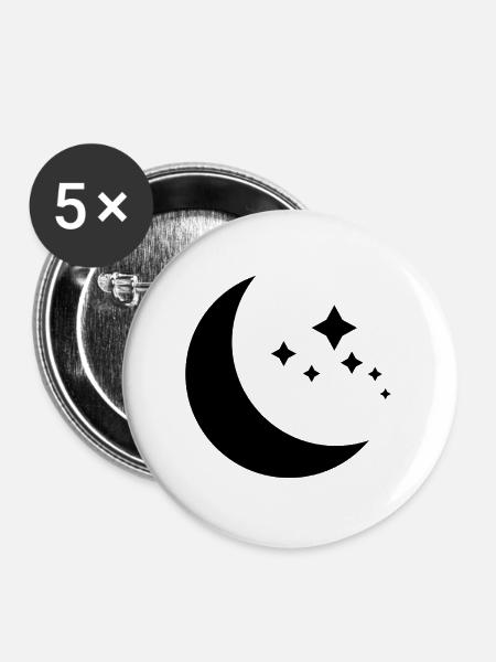 Mond und Sterne - Buttons groß 56 mm (5er Pack) - Weiß