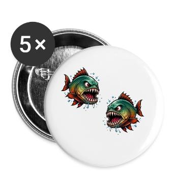 Chasseur en haute mer Piranha - Lot de 5 grands badges (56 mm) - blanc - Devant