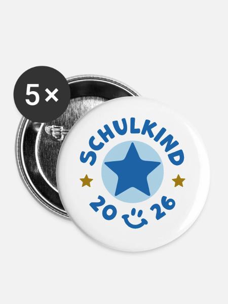 Schulkind 2026 Einschulung Schulanfang - Buttons groß 56 mm (5er Pack) - Weiß