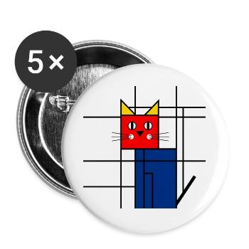 Art abstrait du chat - Mondrian géométrique - Lot de 5 grands badges (56 mm) - blanc - Devant