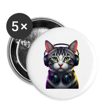 KatzenDJ Neon Kopfhörer Music lover cat - Buttons groß 56 mm (5er Pack) - Weiß - Vorne