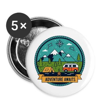 Adventure Camping Road Trip Wilderness Badge - Buttons large 2.2''/56 mm (5-pack) - white - Front