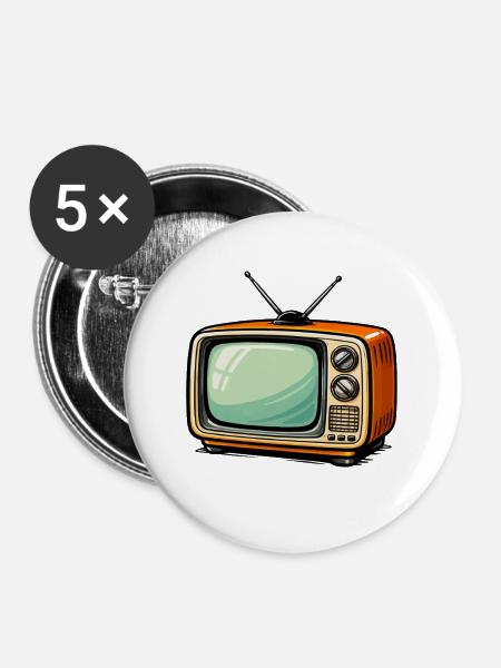 Retrofernseher Tv Cartoon - Buttons groß 56 mm (5er Pack) - Weiß