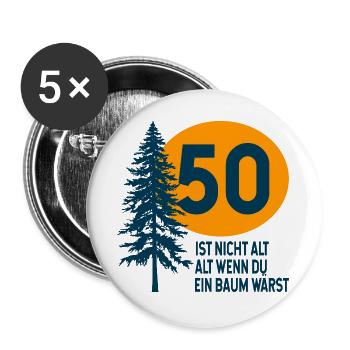 50. Geburtstag Geschenk Baum - Buttons groß 56 mm (5er Pack) - Weiß - Vorne