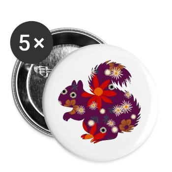cute small animals, floral pattern - Buttons large 2.2''/56 mm (5-pack) - white - Front