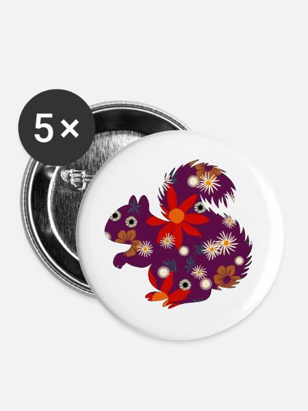 Blumen Eichhörnchen Muster - Buttons groß 56 mm (5er Pack) - Weiß
