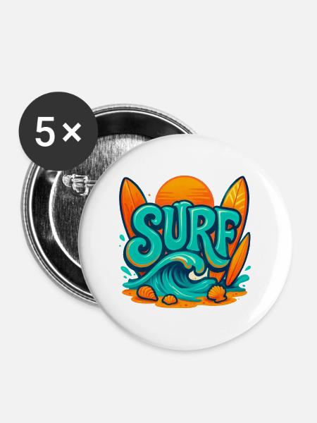 Sunset Surf Wortkunst - Buttons groß 56 mm (5er Pack) - Weiß