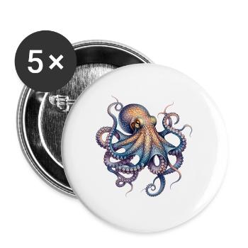 Tintenpracht Oktopus Druck - Buttons groß 56 mm (5er Pack) - Weiß - Vorne