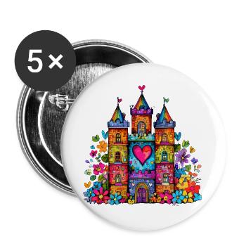 Regenbogenherz Schloss - Buttons groß 56 mm (5er Pack) - Weiß - Vorne