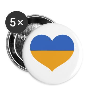 Flaggenherz in den Farben der Ukraine - Buttons groß 56 mm (5er Pack) - Weiß - Vorne