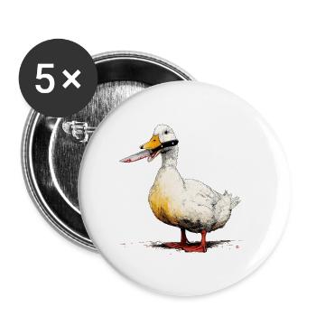 Canard avec un couteau dans le bec - Lot de 5 grands badges (56 mm) - blanc - Devant