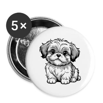Shaggy Puppy Cartoon Gray - Buttons large 2.2''/56 mm (5-pack) - white - Front