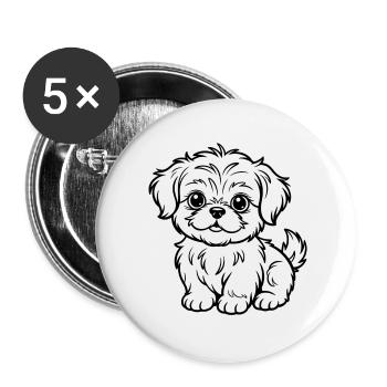 Cuddly Dog Line Drawing - Buttons large 2.2''/56 mm (5-pack) - white - Front