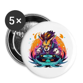 Wolfs-DJ Neon Feuer - Buttons groß 56 mm (5er Pack) - Weiß - Vorne
