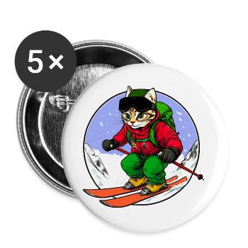 Skifahrer Katze Freeride - Buttons groß 56 mm (5er Pack) - Weiß - Vorne