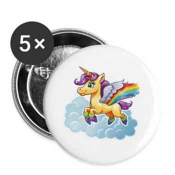 Regenbogen-Einhorn auf Wolke - Buttons groß 56 mm (5er Pack) - Weiß - Vorne