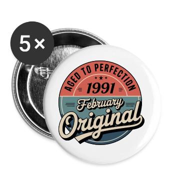 Birthday 1991 February 1991 born in February 1991 - Buttons large 2.2''/56 mm (5-pack) - white - Front
