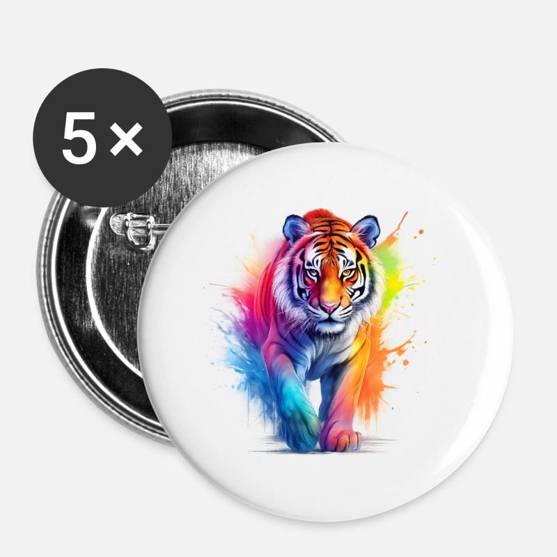 Rainbow Tiger in Watercolor Color Splash.Look - Buttons large 2.2''/56 mm (5-pack) - white