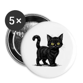 Chat noir mignon - Illustration réaliste - Lot de 5 grands badges (56 mm) - blanc - Devant
