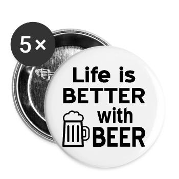 Bier - Buttons groß 56 mm (5er Pack) - Weiß - Vorne
