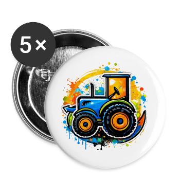 Bunter Traktor im Graffiti-Stil   - Buttons groß 56 mm (5er Pack) - Weiß - Vorne