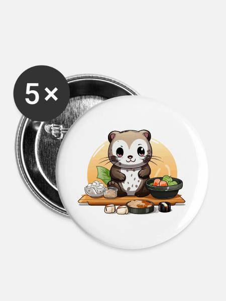 Otter Sushi Fest - Buttons groß 56 mm (5er Pack) - Weiß