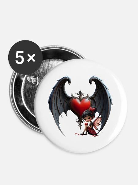 Schattenherz mit Fee - Buttons groß 56 mm (5er Pack) - Weiß
