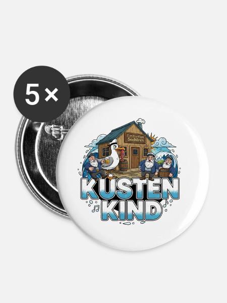 Küstenkind Hafen Kneipe - Buttons groß 56 mm (5er Pack) - Weiß