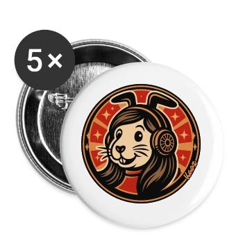 Rabbit Headphones Badge - Buttons large 2.2''/56 mm (5-pack) - white - Front
