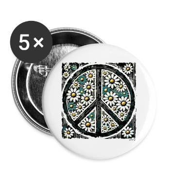 Daisy Peace Blumenemblem - Buttons groß 56 mm (5er Pack) - Weiß - Vorne