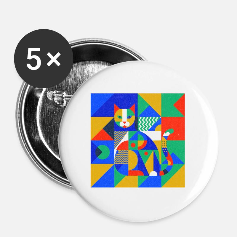 Geometric Cat Mosaic - Buttons large 2.2''/56 mm (5-pack) - white