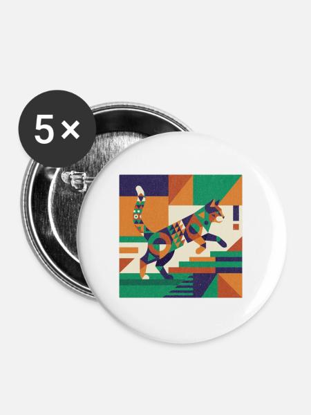 Geometrischer Tiger Farbspiel - Buttons groß 56 mm (5er Pack) - Weiß