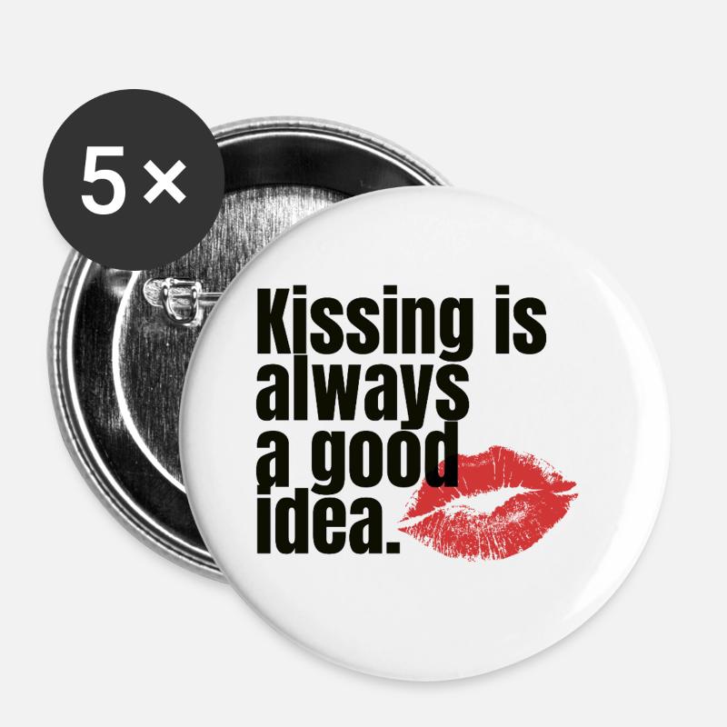 Kissing Is Always a Good Idea - Buttons large 2.2''/56 mm (5-pack) - white