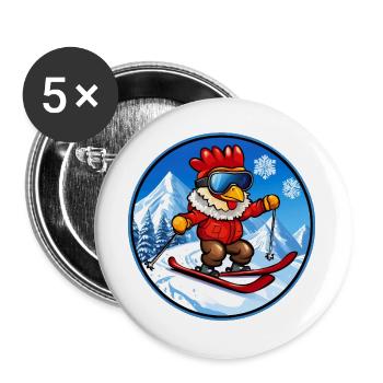 Ski de poulet - Lot de 5 grands badges (56 mm) - blanc - Devant