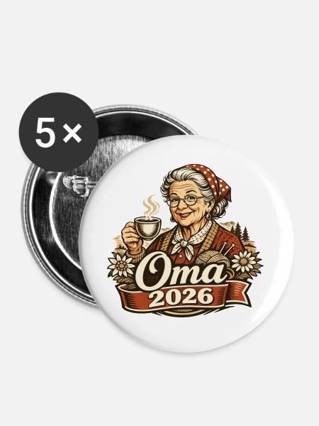 Oma 2026 Loading Geschenk Enkelkind  - Buttons groß 56 mm (5er Pack) - Weiß
