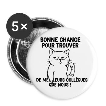 Chat blasé et bière: Bonne chance - Lot de 5 grands badges (56 mm) - blanc - Devant