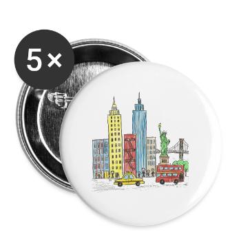 New York City Skyline Liberty Cartoon-Kunst - Buttons groß 56 mm (5er Pack) - Weiß - Vorne