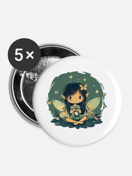 Waldfee mit Laterne - Buttons groß 56 mm (5er Pack) - Weiß