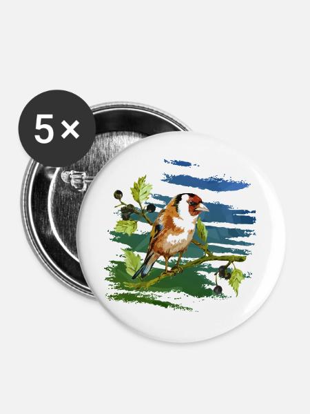 Bunter Vogel - Buttons groß 56 mm (5er Pack) - Weiß
