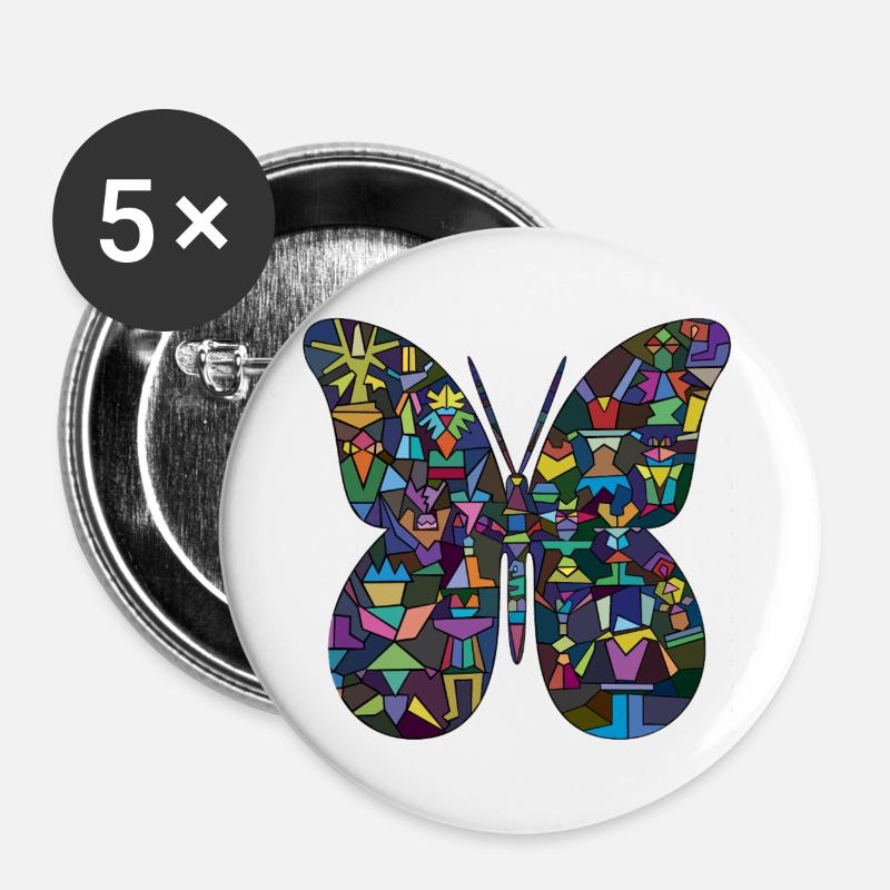 Colorful mosaic butterfly - Buttons large 2.2''/56 mm (5-pack) - white