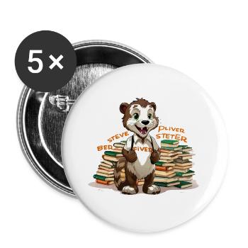 Otter Lernheld mit Büchern - Buttons groß 56 mm (5er Pack) - Weiß - Vorne