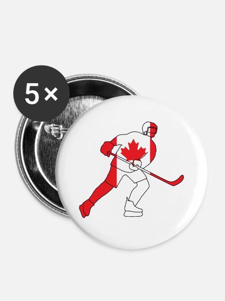 Eishockeyspieler mit der kanadischen Flagge - Buttons groß 56 mm (5er Pack) - Weiß