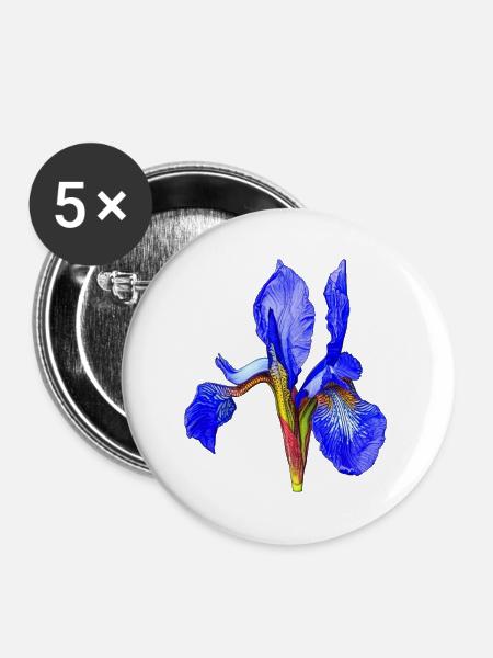 Blaue Iris Schwertlilie Neon Kontrast - Buttons groß 56 mm (5er Pack) - Weiß