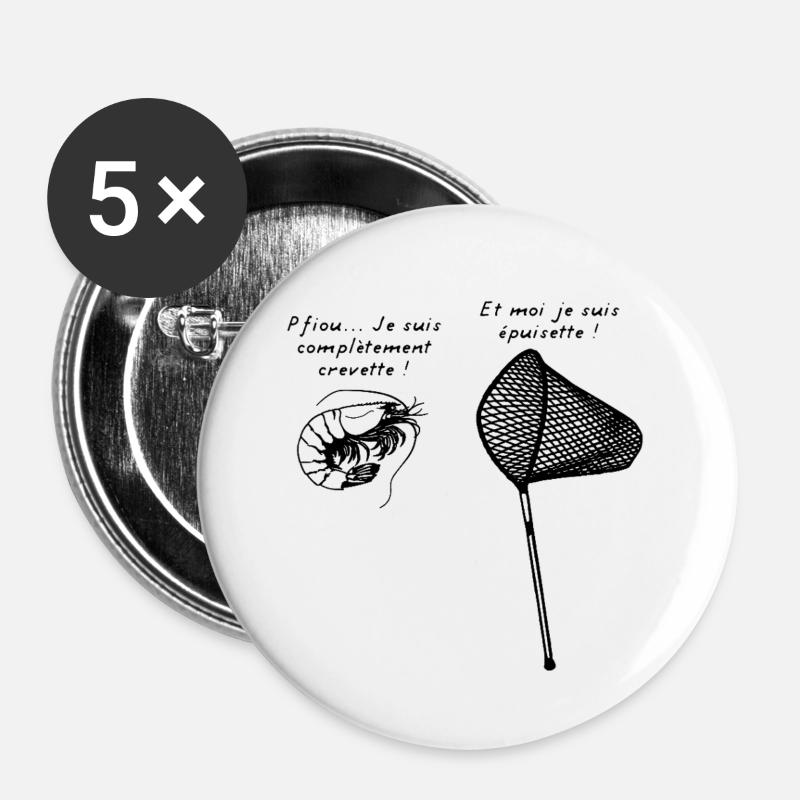 ICH BIN KOMPLETT GARNELEN UND EIN LANDUNGSNETZ! - Buttons groß 56 mm (5er Pack) - Weiß