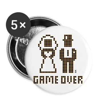 Game Over (Mariage Enterrement de vie de garçon : couple marié Pixel / 2C) - Lot de 5 grands badges (56 mm) - blanc - Devant