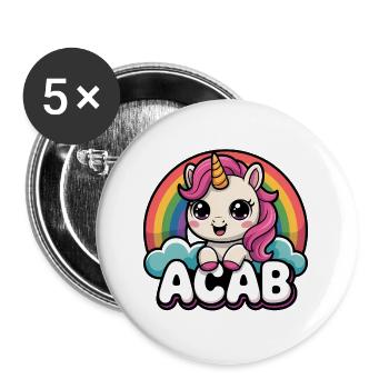 ACAB - T-shirt Unicorn Anti-Cops - Lot de 5 grands badges (56 mm) - blanc - Devant
