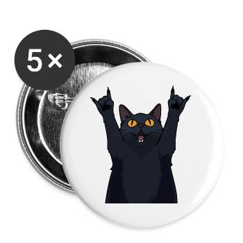 Metal Katze – Schwarze Katze zeigt Hörner - Buttons groß 56 mm (5er Pack) - Weiß - Vorne