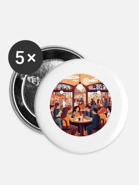 Cafe Gespräche im Abendlicht - Buttons groß 56 mm (5er Pack) - Weiß